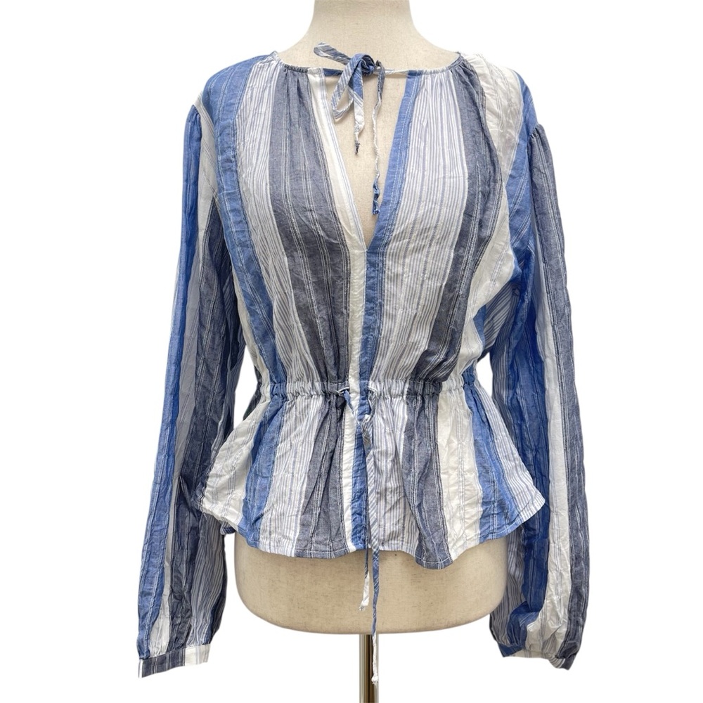 Ciao Lucia Romina Blue Crinkle Stripe Cotton Blouse Size Small